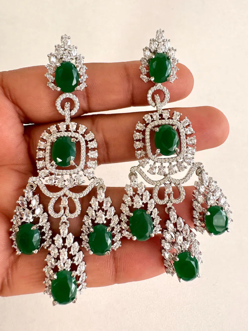 American Diamond earrings/Indian Jewelry/Pakistani Jewelry/Bollywood Jewelry/CZ earrings/AD earrings/Statement earrings/Gift for her