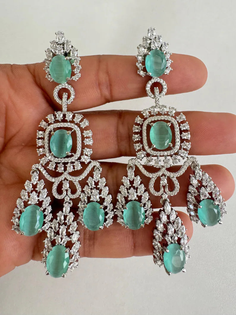 American Diamond earrings/Indian Jewelry/Pakistani Jewelry/Bollywood Jewelry/CZ earrings/AD earrings/Statement earrings/Gift for her