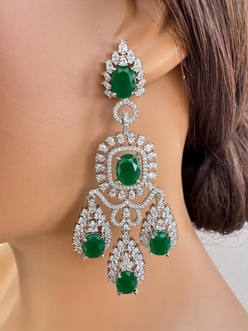 American Diamond earrings/Indian Jewelry/Pakistani Jewelry/Bollywood Jewelry/CZ earrings/AD earrings/Statement earrings/Gift for her