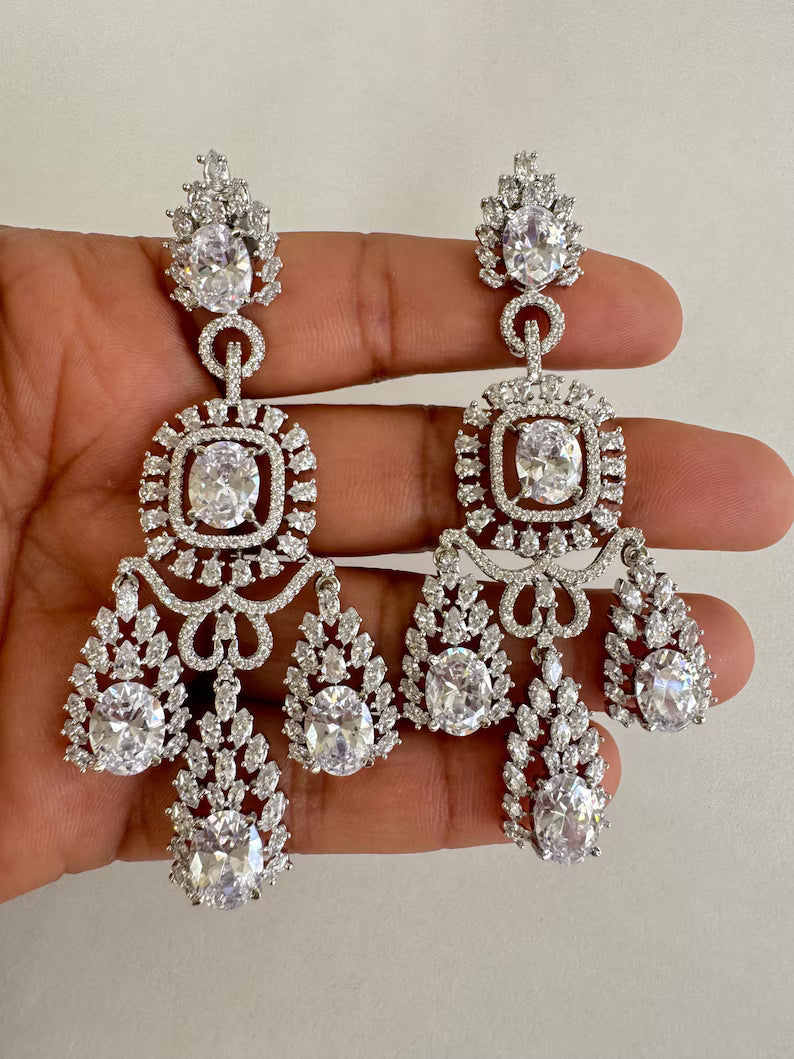American Diamond earrings/Indian Jewelry/Pakistani Jewelry/Bollywood Jewelry/CZ earrings/AD earrings/Statement earrings/Gift for her
