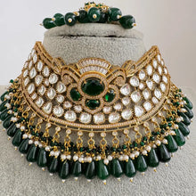 Green Moissanite Polki Kundan Necklace/Sabyasachi Designer Necklace/Indian Celebrity/Indian Pakistani Wedding Jewelry, Semi Precious