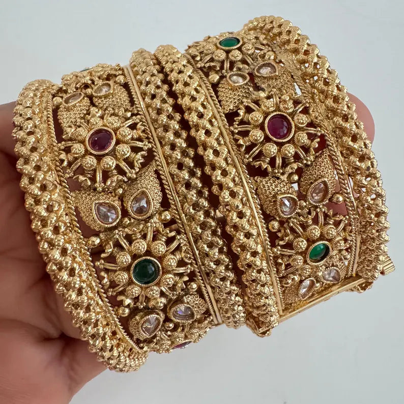 Gold plated Rajwadi Kundan openable Kada Bangle(1Pc)Single/Indian Kada/Wedding Jewelry/Kada/Punjabi Jewelry/Indian Wedding/Bollywood bangles