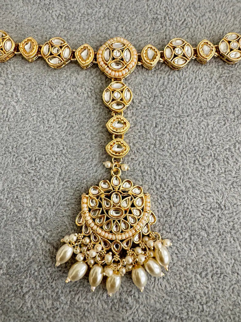 White gold Kundan Head Band/Sheesh Phool tikka/Indian Bridal Matha Patti/Sheesh patti/Matha phool /Pakistani/ 11 Inches