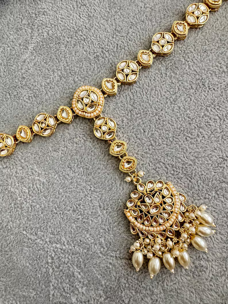 White gold Kundan Head Band/Sheesh Phool tikka/Indian Bridal Matha Patti/Sheesh patti/Matha phool /Pakistani/ 11 Inches