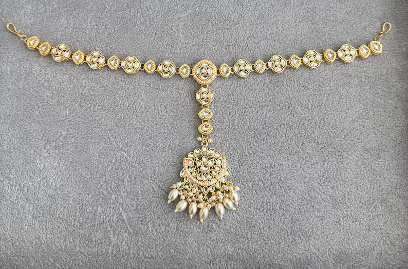 White gold Kundan Head Band/Sheesh Phool tikka/Indian Bridal Matha Patti/Sheesh patti/Matha phool /Pakistani/ 11 Inches