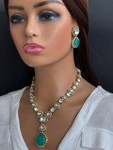 Mint Green Doublet Victorian Uncut Polki CZ Diamond Necklace, Semi-precious Pendant Necklace, Indian Bridal Jewelry,Sabyasachi Necklace