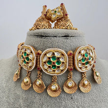 Green Gold fine kundan choker necklace, Indian gold necklace, Kundan choker, Indian Pakistani jewelry for wedding,