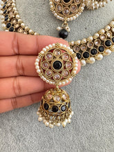 Black Antique Polki Kundan Pearl Necklace with earrings and tikka, bridal necklace, Indian Pakistani Wedding Jewelry