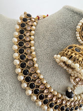 Black Antique Polki Kundan Pearl Necklace with earrings and tikka, bridal necklace, Indian Pakistani Wedding Jewelry