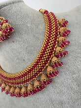 Ruby Gold Thushi Necklace, Kolhapuri Thushi Jewelry, indian wedding necklace, bridal jewelry, south Indian necklace