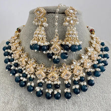 Teal Blue pearl Kundan Necklace/Bollywood Jewelry/Indian bridal Kundan necklace/indian Pakistani Punjabi wedding jewelry