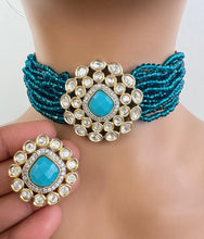 Blue Victorian Fine Kundan Necklace/Kundan Choker/Bollywood Jewelry/Indian wedding/Bridal jewelry/Indian Wedding/Pakistani/Punjabi