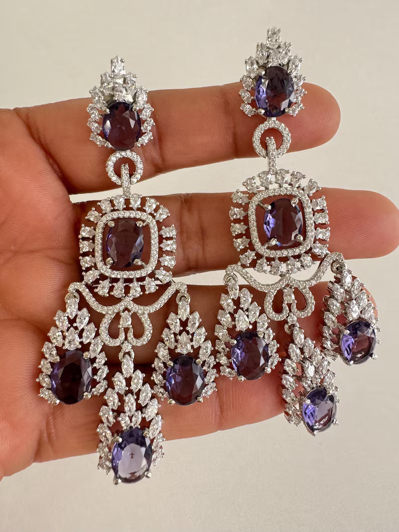 American Diamond earrings/Indian Jewelry/Pakistani Jewelry/Bollywood Jewelry/CZ earrings/AD earrings/Statement earrings/Gift for her