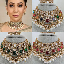 Karishma Kapoor inspired Navratan Uncut Moissanite Polki Kundan Royal Choker Necklace Set/Indian Wedding Collection,Bridal Jewelry