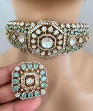 Deepika Padukone inspired Mint Green Victorian Moissanite Choker, Designer Indian Jewelry Sabyasachi Bridal Necklace Bollywood Celebrity