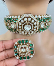 Deepika Padukone inspired Green Victorian Moissanite Choker, Designer Indian Jewelry Sabyasachi Bridal Necklace Bollywood Celebrity