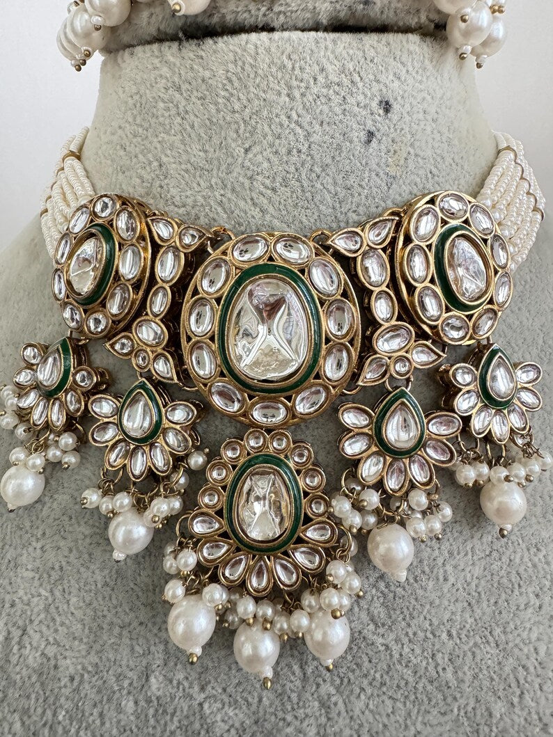 White pearl Kundan choker necklace, Kundan Choker Necklace Indian pakistani jewelry for wedding, Bridemaid jewelry, Indian Pakistani jewelry