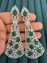 Green Long Cocktail CZ Diamond Earring, American Diamond earrings/Indian Jewelry/Pakistani Jewelry,CZ earrings/AD earrings/Gift for her