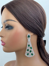 Green Long Cocktail CZ Diamond Earring, American Diamond earrings/Indian Jewelry/Pakistani Jewelry,CZ earrings/AD earrings/Gift for her