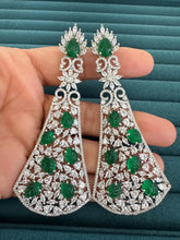 Green Long Cocktail CZ Diamond Earring, American Diamond earrings/Indian Jewelry/Pakistani Jewelry,CZ earrings/AD earrings/Gift for her