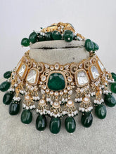 Green Bridal Mossinate Polki Kundan Victorian Necklace, Sabyasachi Necklace, Wedding necklace, Semi Precious Jewelry, Bollywood Celebrity