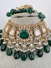 Green Bridal Mossinate Polki Kundan Victorian Necklace, Sabyasachi Necklace, Wedding necklace, Semi Precious Jewelry, Bollywood Celebrity