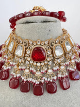 Ruby Red Bridal Mossinate Polki Kundan Victorian Necklace, Sabyasachi Necklace, Wedding necklace, Semi Precious Jewelry, Bollywood Celebrity