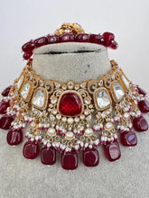 Ruby Red Bridal Mossinate Polki Kundan Victorian Necklace, Sabyasachi Necklace, Wedding necklace, Semi Precious Jewelry, Bollywood Celebrity