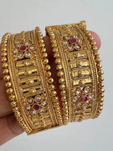 Ruby Polki Gold bangle Pair, Indian bangles,Antique Rajwadi Openable bangles,Temple Jewelry, South indian jewelry, Indian Pakistani bangles