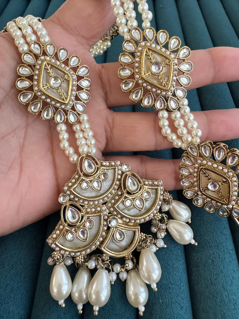 Antique Dull Gold MOP Kundan Choti /Braid Choti /Indian Bridal Choti/Kundan Hair accessories/Indian Wedding/Bridal Kundan Hair accessories