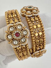 RubyGreen Antique Gold Openable Bangles Pair,Amrapali bangles,Rajwadi Antique bangles, Temple Jewelry, South Indian bangles, Bridal Bangles