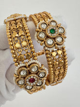 RubyGreen Antique Gold Openable Bangles Pair,Amrapali bangles,Rajwadi Antique bangles, Temple Jewelry, South Indian bangles, Bridal Bangles
