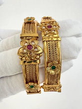 Set of 2 Ruby Green Gold Plated Bangles/Gold Bangles/Indian Bangles/Kemp stone bangles/Indian wedding/bridal jewelry/south Indian bangles