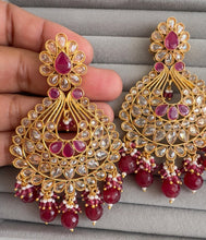 Long Gold Polki Kundan chandbali Indian Pakistani Earrings, Antique Chand Earring With Gold Plating, Oversized gold earrings, Indian earring