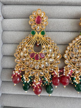 Long Gold Polki Kundan chandbali Indian Pakistani Earrings, Antique Chand Earring With Gold Plating, Oversized gold earrings, Indian earring