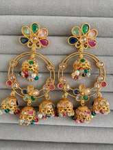 Gold Polki Kundan chandbali Indian Pakistani Earrings, Antique Chand Earring With Gold Plating, gold earrings, Indian wedding collection