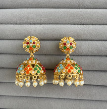 Gold Plated Jadau Jhumka/Stone Jhumka/Light weight Jhumka Earrings/Indian Jewelry/Pakistani/Punjabi/Indian/Indian wedding