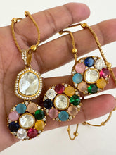 Moissanite Uncut Polki Kundan chain Pendant Necklace/Gold Long necklace/Mala/Indian wedding, Pearl necklace, Bollywood Gift for her
