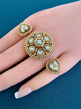 Bridal Double Finger Gold Kundan Polki Ring/Adjustable Ring/Indian Ring/ Pakistani Jewelry/ Indian Jewelry/Bollywood Jewelry/Indian Wedding