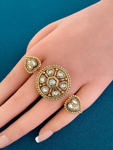 Bridal Double Finger Gold Kundan Polki Ring/Adjustable Ring/Indian Ring/ Pakistani Jewelry/ Indian Jewelry/Bollywood Jewelry/Indian Wedding