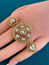 Bridal Double Finger Gold Kundan Polki Ring/Adjustable Ring/Indian Ring/ Pakistani Jewelry/ Indian Jewelry/Bollywood Jewelry/Indian Wedding