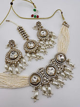 White Pearl Antique Polki Kundan Choker Necklace set, Indian jewelry, Pakistani necklace, Punjabi necklace, bridal, Indian wedding