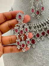 Ruby CZ diamond bridal necklace, American Diamond wedding necklace, Cz jewelry, Indian, Pakistani, Punjabi wedding jewelry
