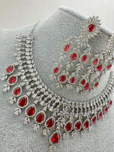 Ruby CZ diamond bridal necklace, American Diamond wedding necklace, Cz jewelry, Indian, Pakistani, Punjabi wedding jewelry