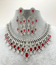 Ruby CZ diamond bridal necklace, American Diamond wedding necklace, Cz jewelry, Indian, Pakistani, Punjabi wedding jewelry