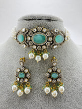 Mint Green Victorian moissanite polki Choker Necklace, Statement Necklace, Semi Precious Necklace, Designer necklace, Indian wedding