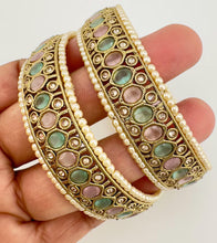Mint Pink Antique Polki Kundan Bangles Set, Punjabi Pearl bangles Set/Bridal bangles/ wedding jewelry, Pakistani jewelry, Bridal Bangles