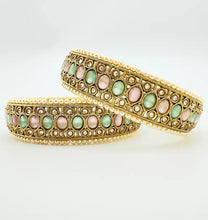 Mint Pink Antique Polki Kundan Bangles Set, Punjabi Pearl bangles Set/Bridal bangles/ wedding jewelry, Pakistani jewelry, Bridal Bangles