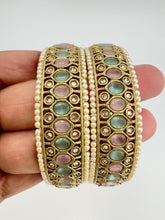 Mint Pink Antique Polki Kundan Bangles Set, Punjabi Pearl bangles Set/Bridal bangles/ wedding jewelry, Pakistani jewelry, Bridal Bangles