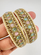 Mint Pink Antique Polki Kundan Bangles Set, Punjabi Pearl bangles Set/Bridal bangles/ wedding jewelry, Pakistani jewelry, Bridal Bangles